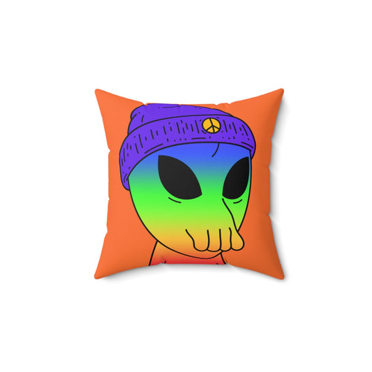 Rainbow Peace Alien Squid Mouth Visitor Spun Polyester Square Pillow