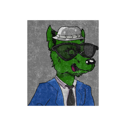 Cyborg Wolf Blue Suit Black Tie Green Fur Black Shades grey Fedora Crushed Velvet Blanket