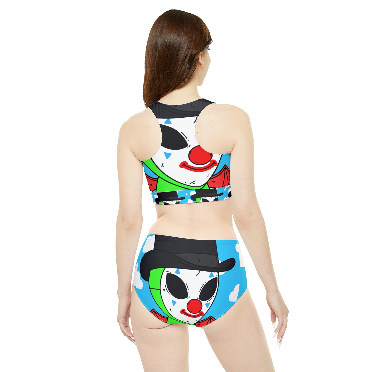 Clown Visitor Green Alien w/ Devil Wings Sporty Bikini Set (AOP)