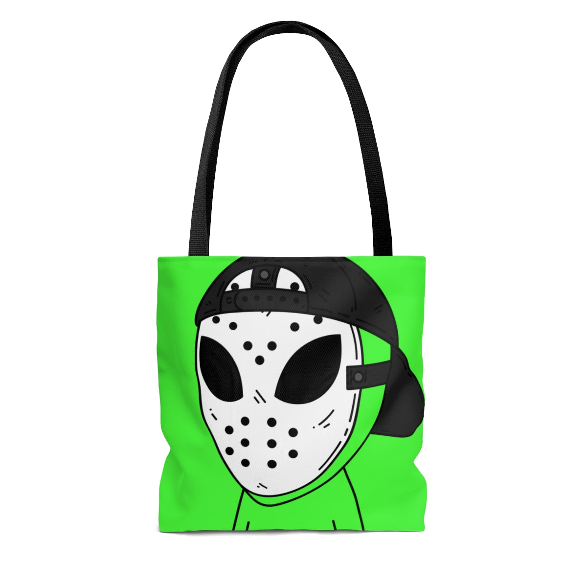 White Hockey Mask Green Alien Visitor Hockey AOP Tote Bag