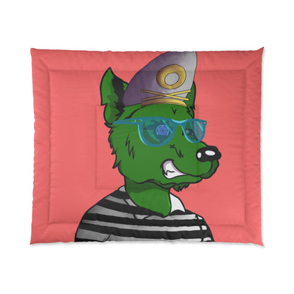 Cyborg Wolf Green Fur Striped Shirt Gold Sailor Hat Blue Glasses Comforter