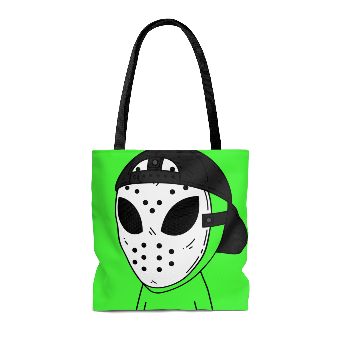 White Hockey Mask Green Alien Visitor Hockey AOP Tote Bag