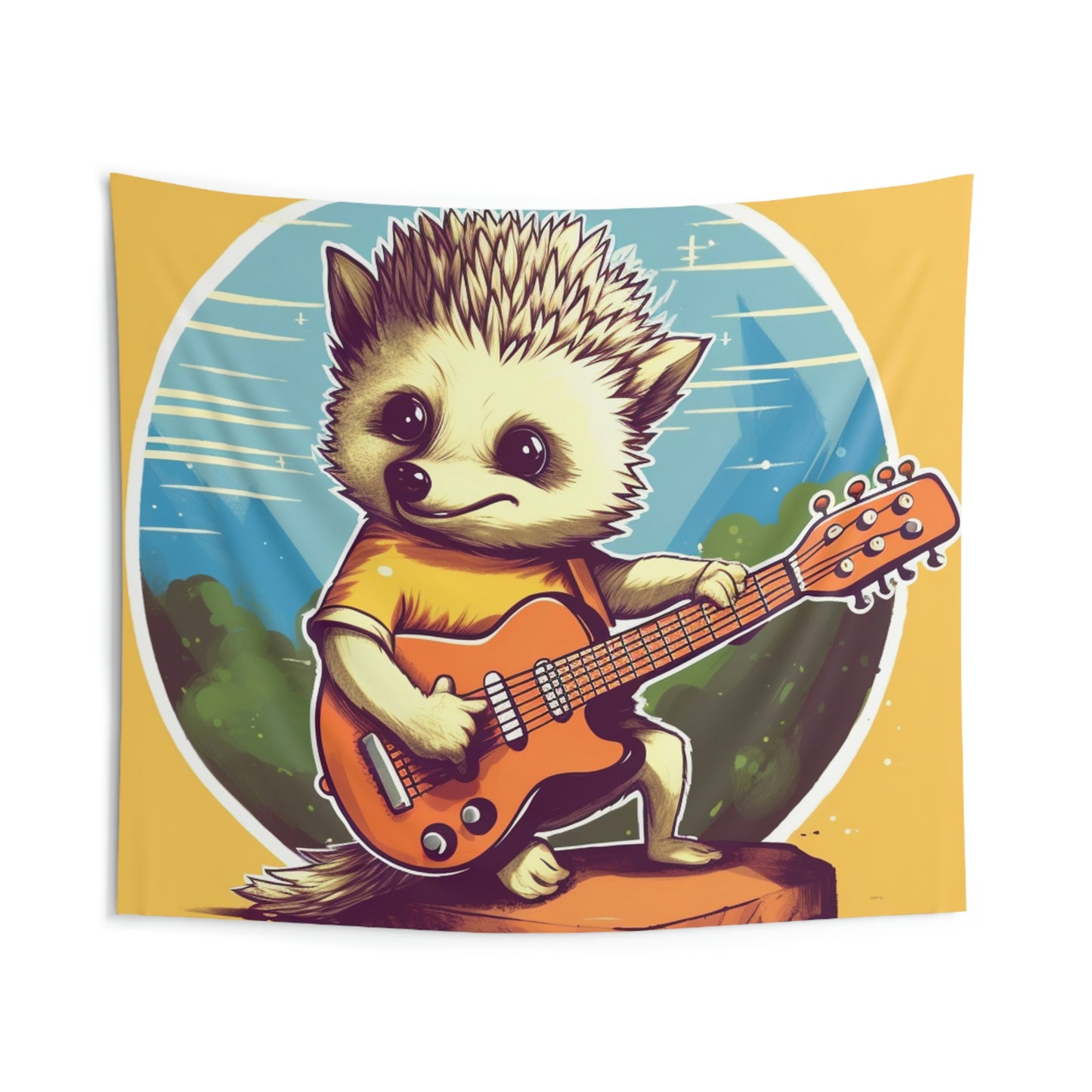 Hedgehog Guitar Band Musician Furry Cute Graphic Indoor Wall Tapestries