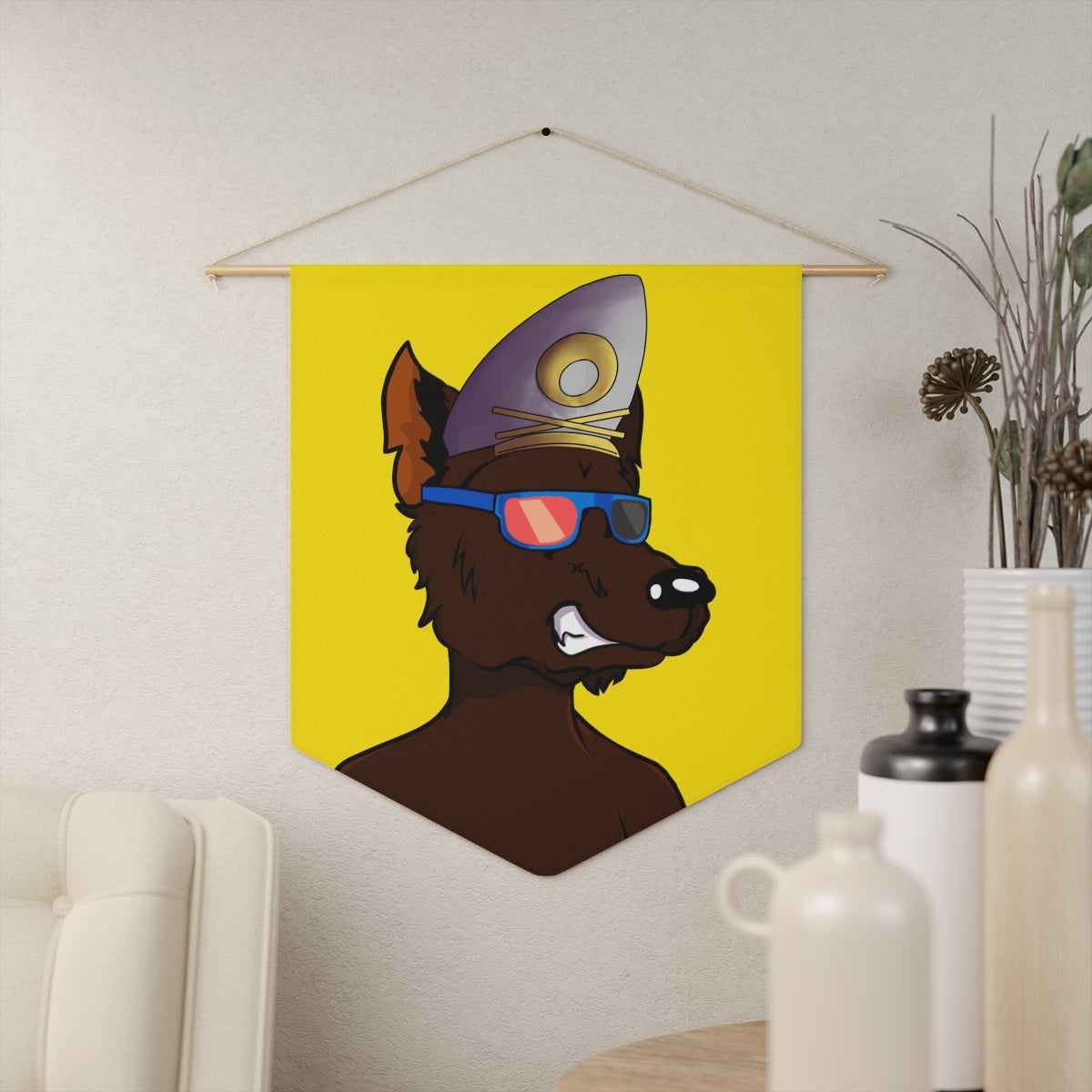 Wolf Cyborg Sailor Hat Shirtless Sunglasses Brown Fur Pennant