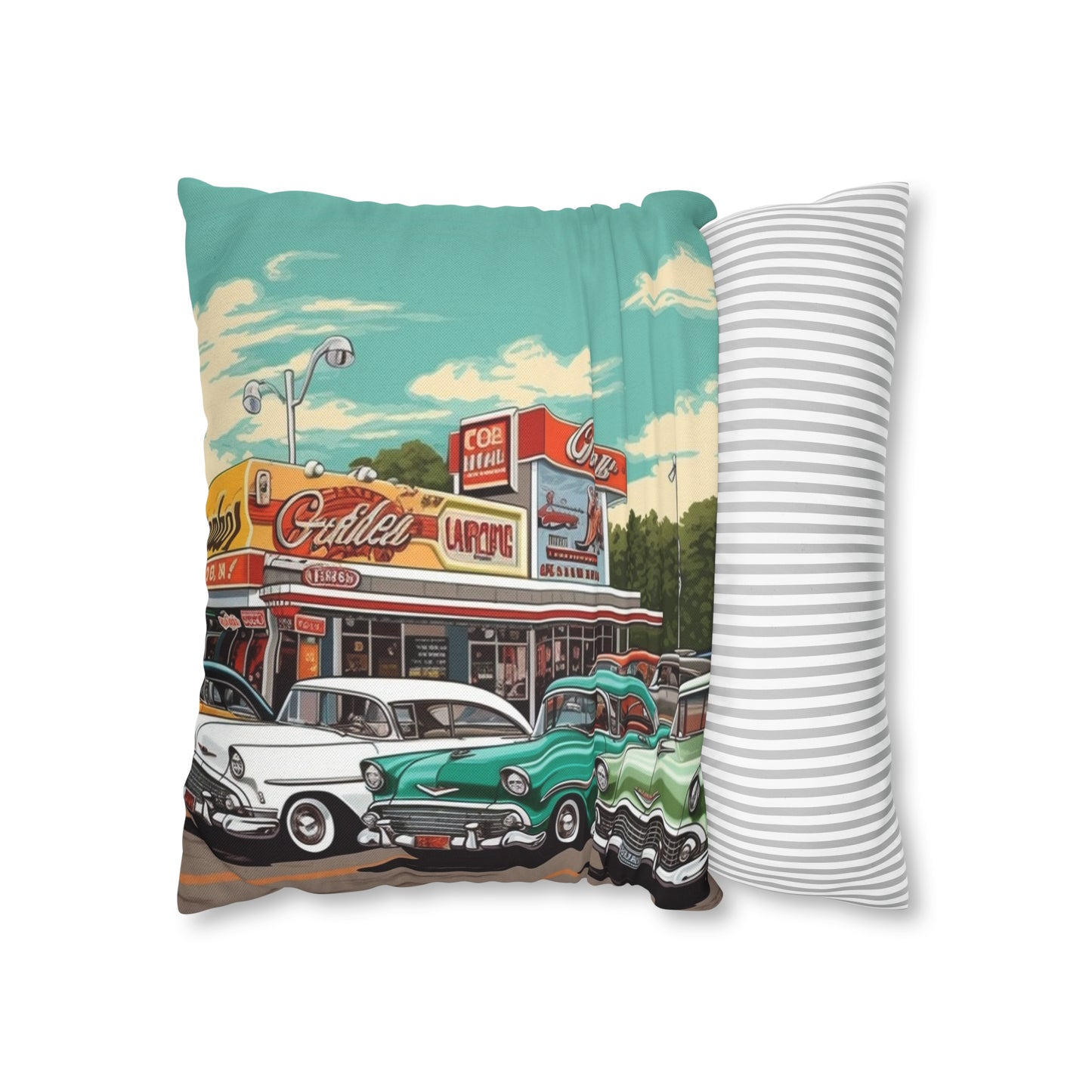 1950s Classic Car Collection Retro Artwork Spun Polyester Square Pillow Case