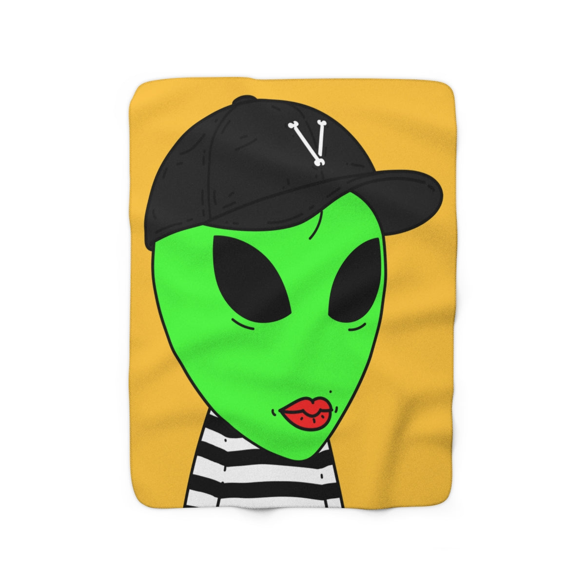 Black Striped Shirt Visitor Green Alien Black Cap V Sherpa Fleece Blanket