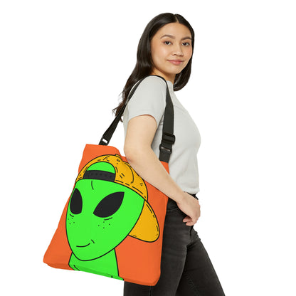 Happy Smirk Alien Visitor Adjustable Tote Bag (AOP)