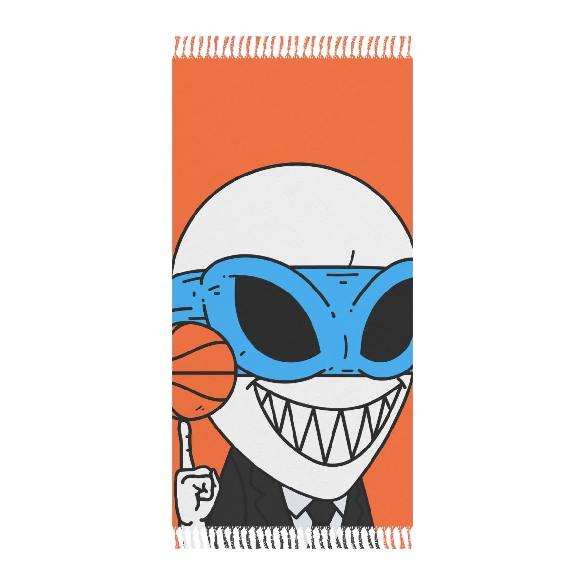 Alien BBall Sport Ninja Mask Big Smile Teeth Game Player Naranja Baloncesto Boho Beach Cloth