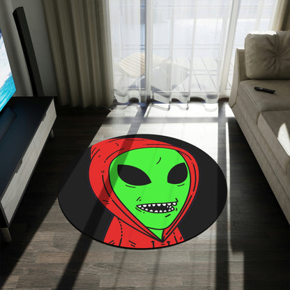 Red Hooded Green Visitor Big Bite Teeth Round Rug - Visitor751
