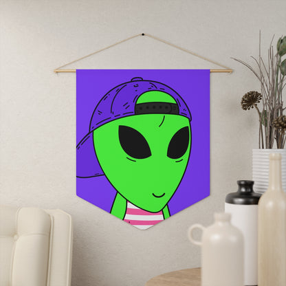 Purple Hat Green Alien Smile Visitor Red White Striped Tank Top Pennant