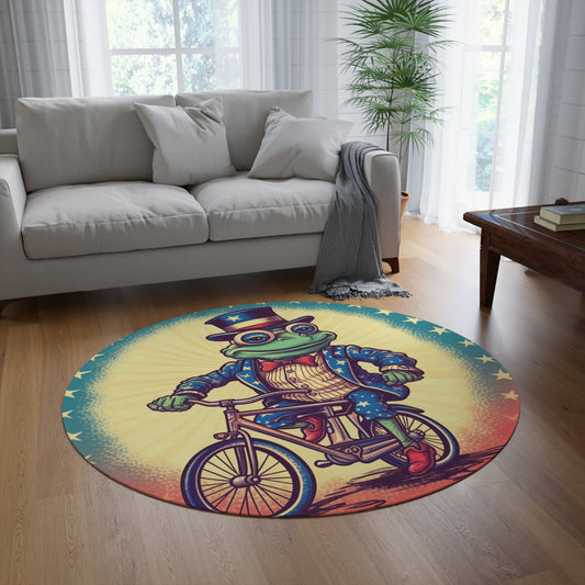 USA Frog Patriotic Indepencence Day 4th of July Bike Rider Round Rug
