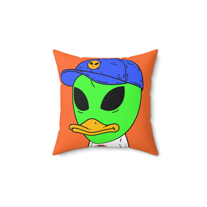 Anti Human Duck Visitor Green Alien Spun Polyester Square Pillow