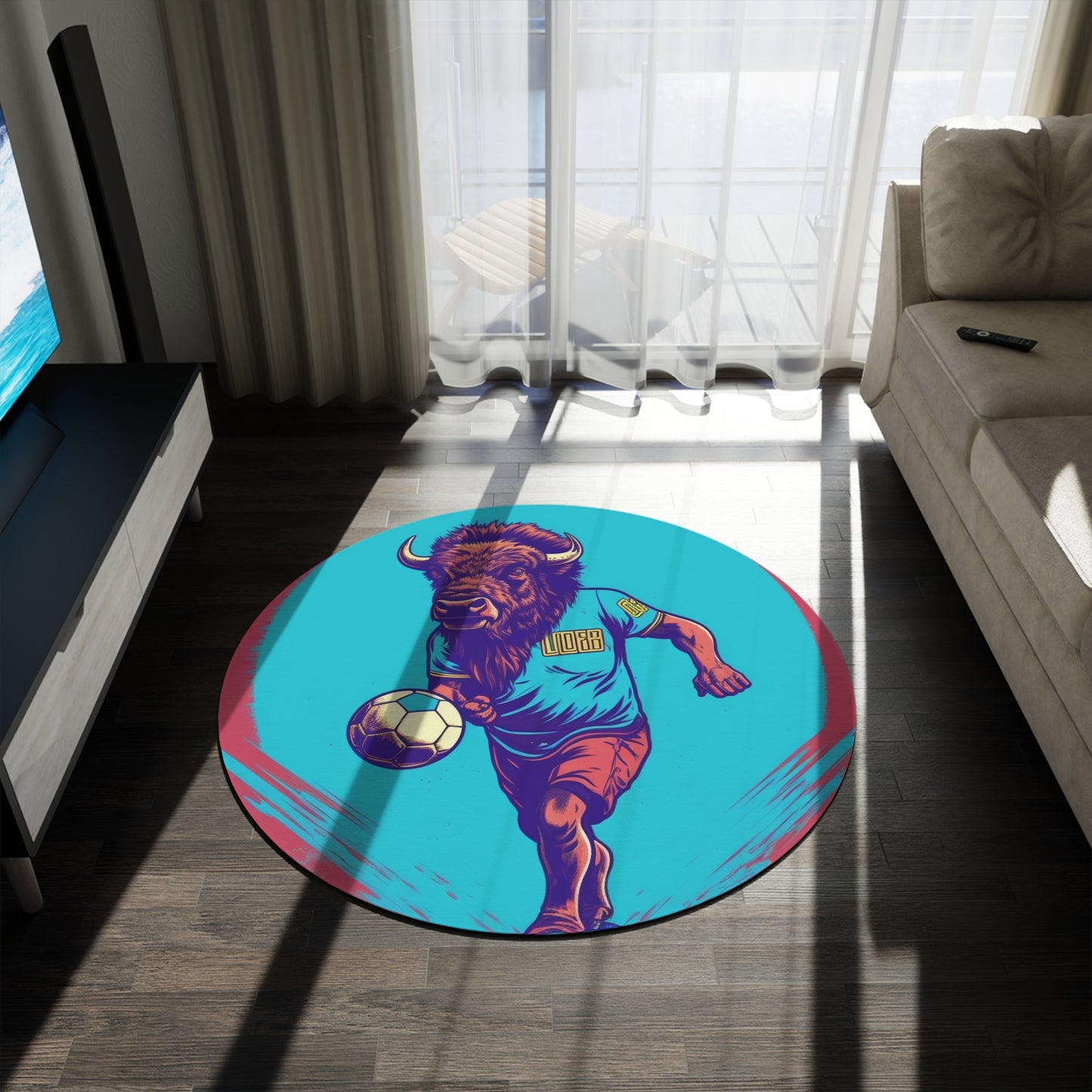 American Bison Soccer Player Sport Buffalo Graphic Round Rug