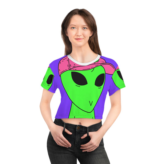 Visi Hat Visitor Green Alien Crop Tee (AOP)