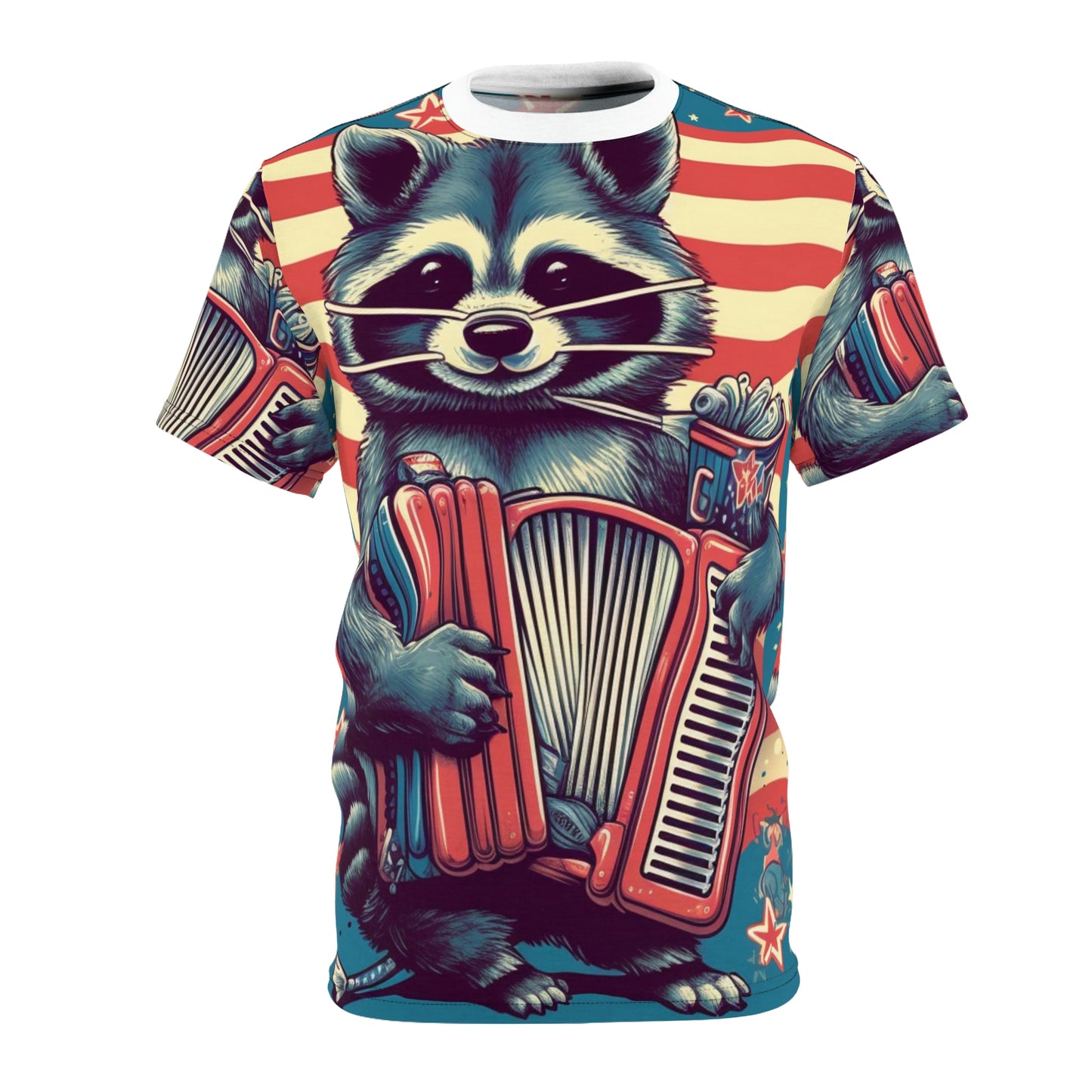 Raccoon Accordion Musician Furry Animal Graphic Unisex Cut & Sew Tee (AOP)