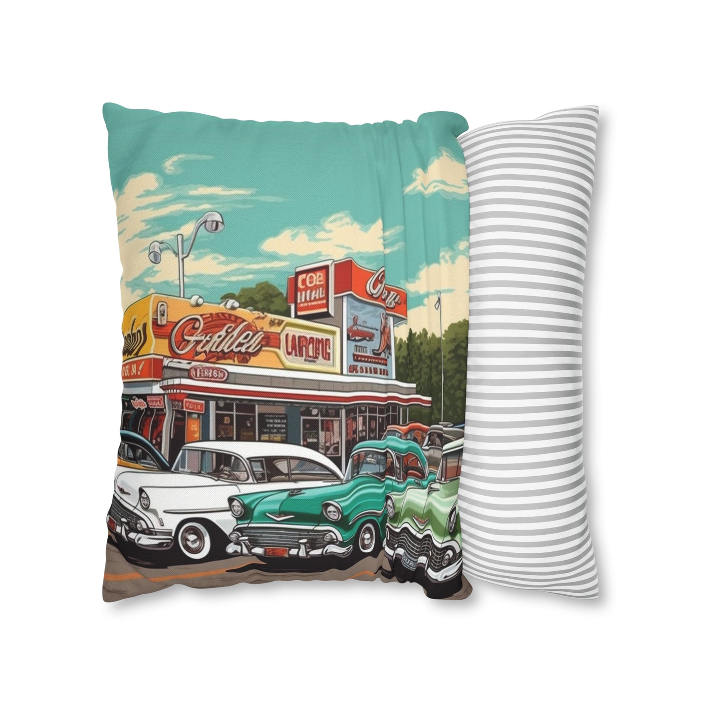 1950s Classic Car Collection Retro Artwork Spun Polyester Square Pillow Case