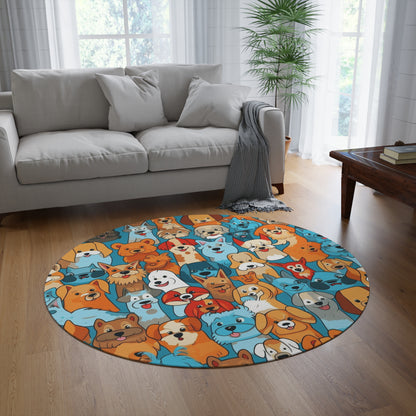 Cute Cartoon Dogs Whimsical Pattern Design Round Rug