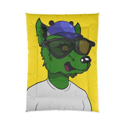 Wolf Cyborg Dog Large Black Sunglasses Green Wolve Fur White T Shirt Bedroom Comforter