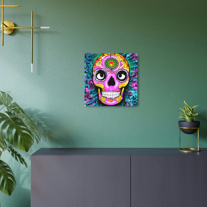 Trippy psychedelic Skull Skeleton Head Face Metal Art Sign