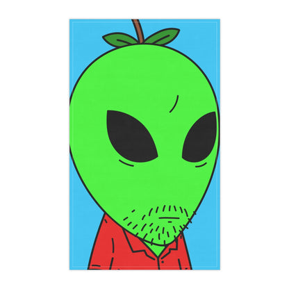 Alien con cabeza de manzana verde, camisa con cuello rojo sin afeitar, toalla de cocina para visitante 