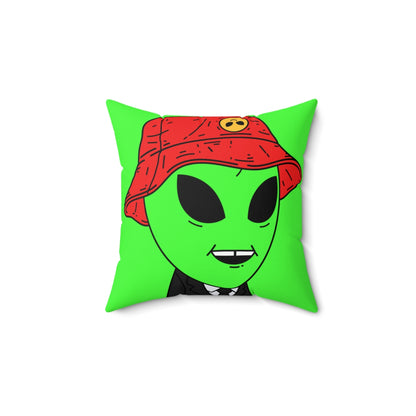 Extra Green Alien Black Suit Business Visitor Red Visi Hat Chipped Tooth Smile Spun Polyester Square Pillow