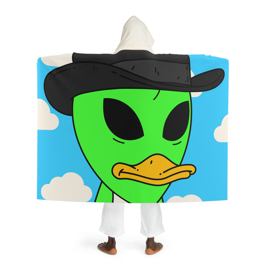 The Visitors Green Alien Duck Black Top Hat Hooded Sherpa Fleece Blanket