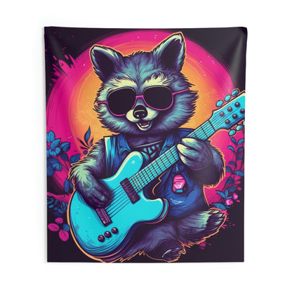 Raccoon Musician Art - Rock Star Guitarist Furry Animal Indoor Wall Tapestries