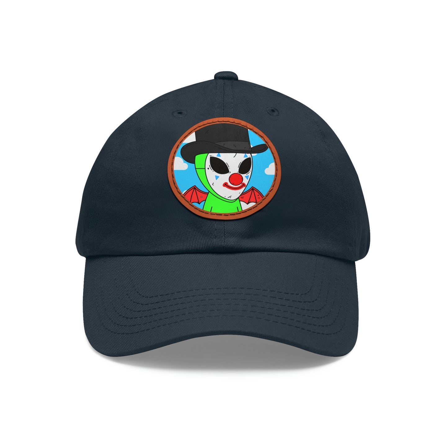 Clown Visitor Green Alien w/ Devil Wings Dad Hat with Leather Patch (Round)