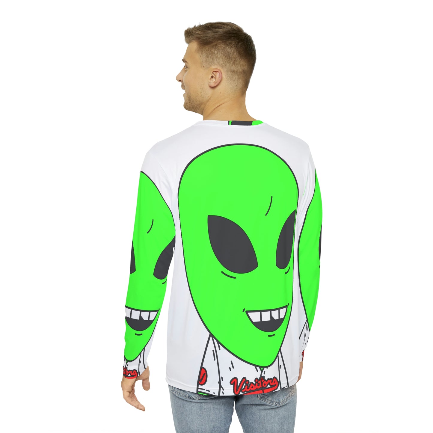 Visitors Sport Team Jersey Green Alien Chipped Tooth Character Men's Long Sleeve AOP Shirt