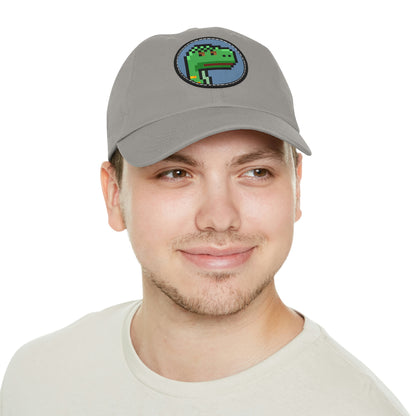 Dinosaur Dino Pixel Dad Hat with Leather Patch (Round)