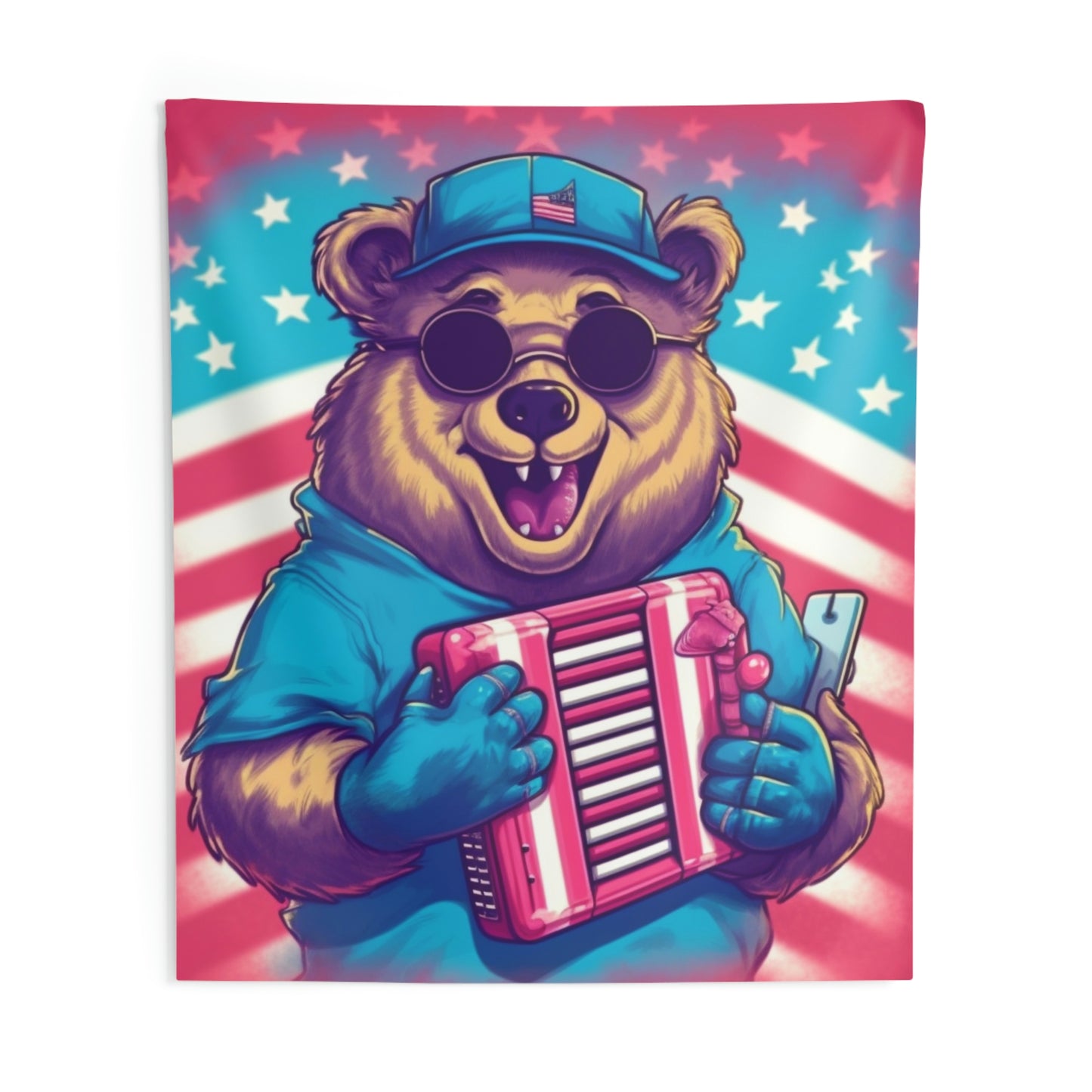 Accordion Musical Bear USA American Style Animal Indoor Wall Tapestries