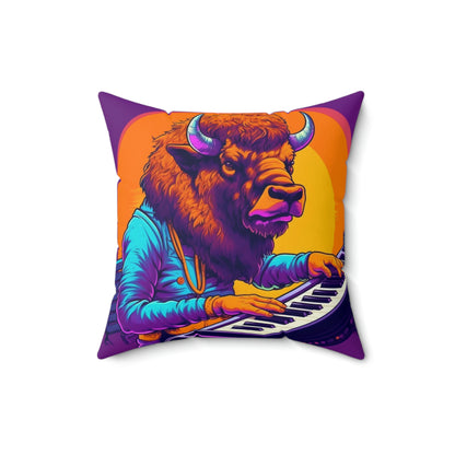 American Bison Buffalo PianoKeyboard Music Player Spun Polyester Square Pillow