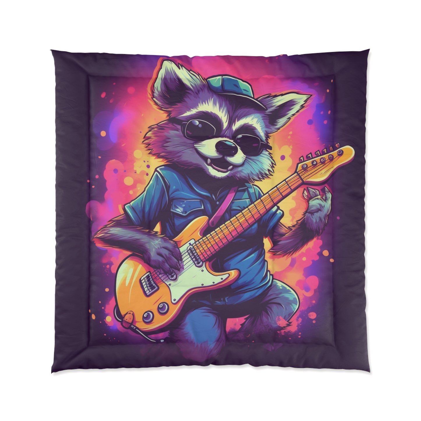 Furry Raccoon Guitarist - Rock Star Animal Music Decor Comforter