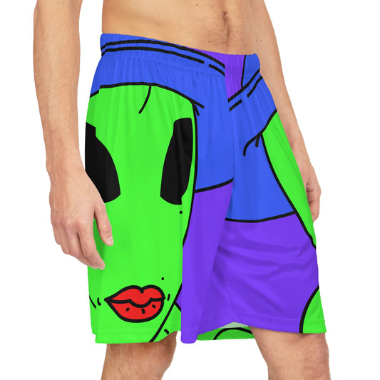 Blue Wizard Hat Alien Muscle Lipstick Green Visitor Basketball Shorts (AOP)