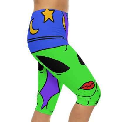 Blue Wizard Hat Alien Muscle Lipstick Green Visitor Women’s Capri Leggings (AOP)