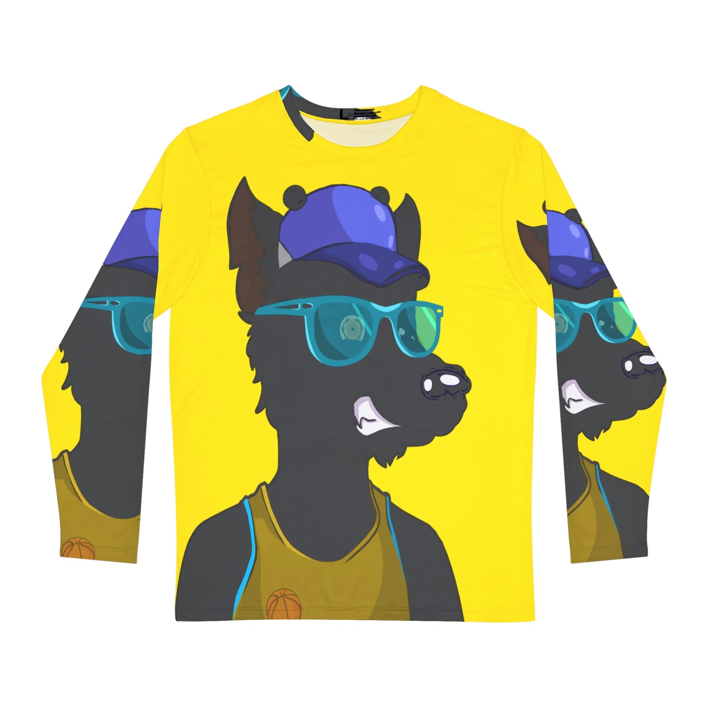 Cyborg Wolf BasketBall Shirt Large Glasses Blue Cap Hat Men's Long Sleeve AOP Shirt