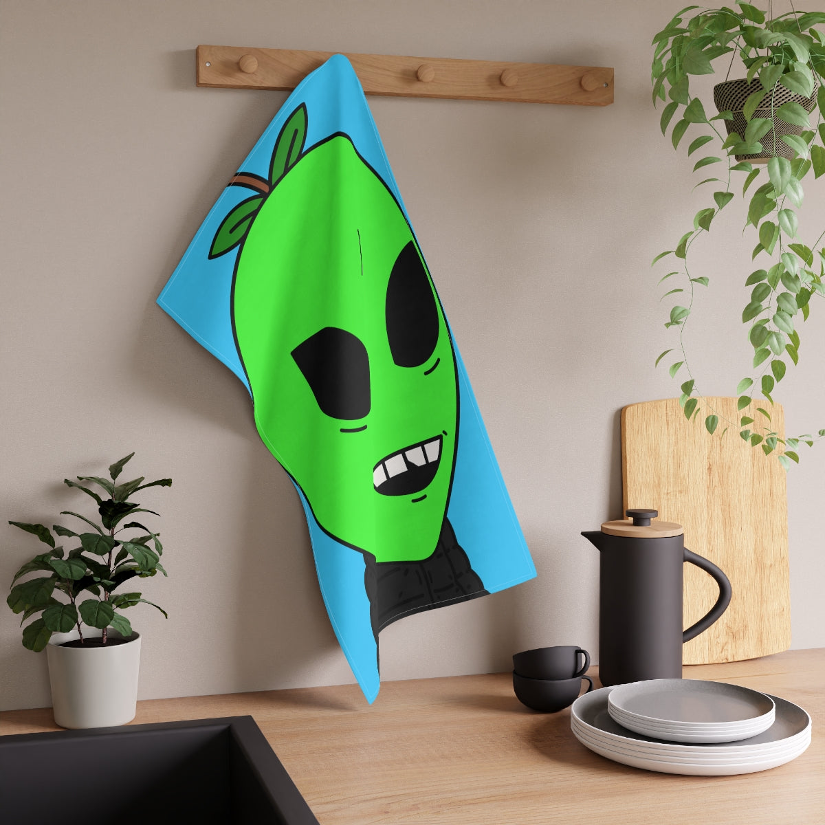 Green Apple Chipped tooth Visitor Smiling Kitchen Towel