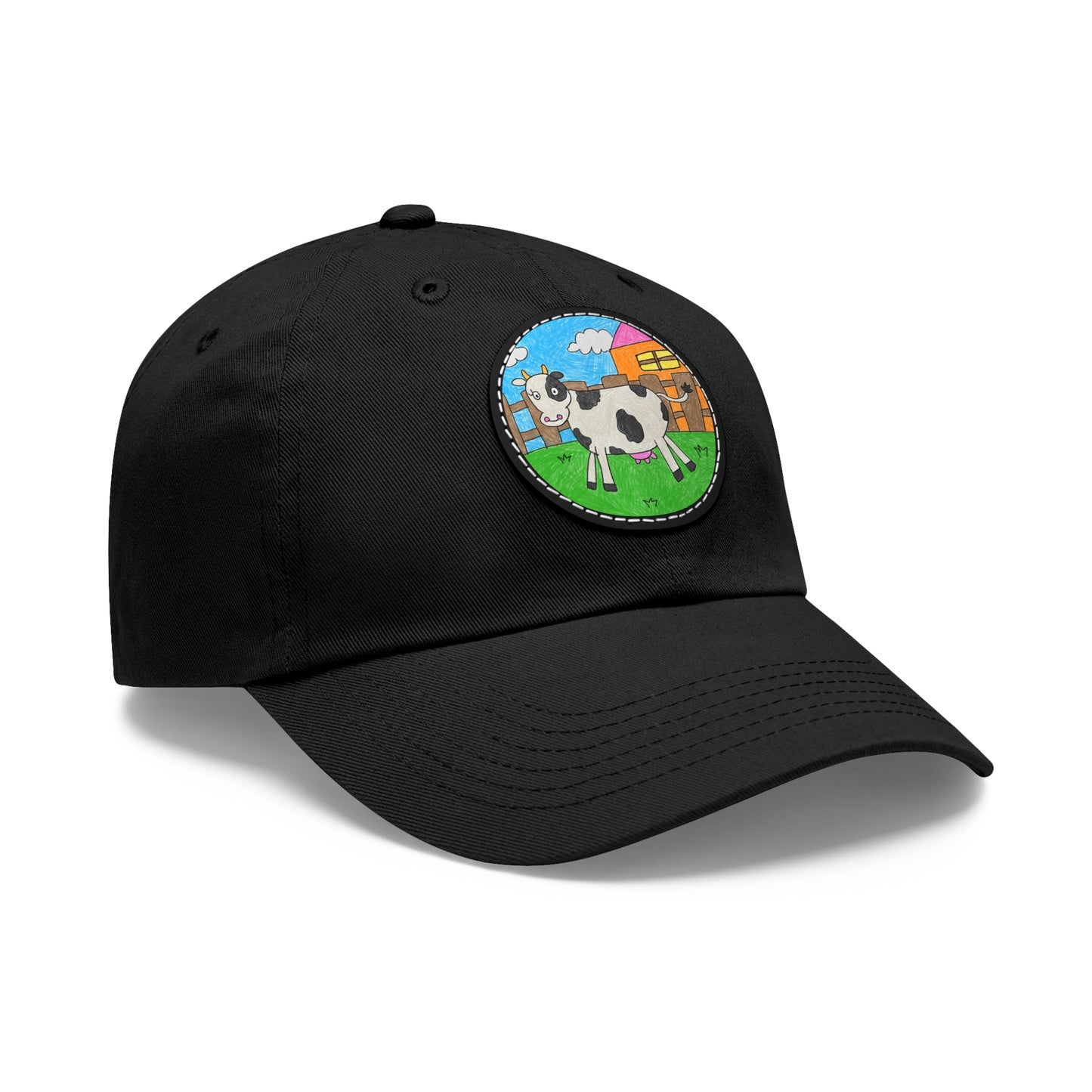 Cow Farm Animal Character Dad Hat with Leather Patch (Round)