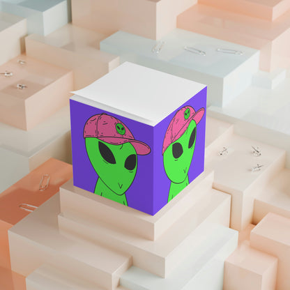 Cubo de notas de visitante con cara de Alien V verde y sombrero Visi rosa