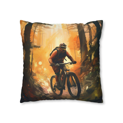 Mountain Bike Adventure - Forest Trail Graphic Spun Polyester Square Pillow Case