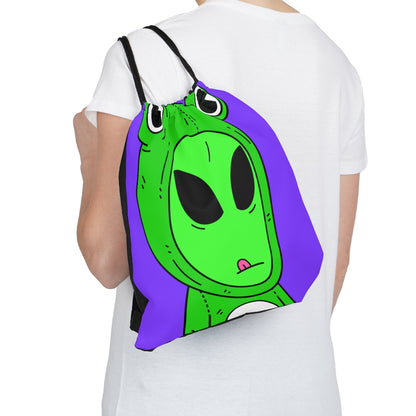 Green Kek Frog Alien Space Character Cartoon Pink Tongue Visitor Outdoor Drawstring Bag