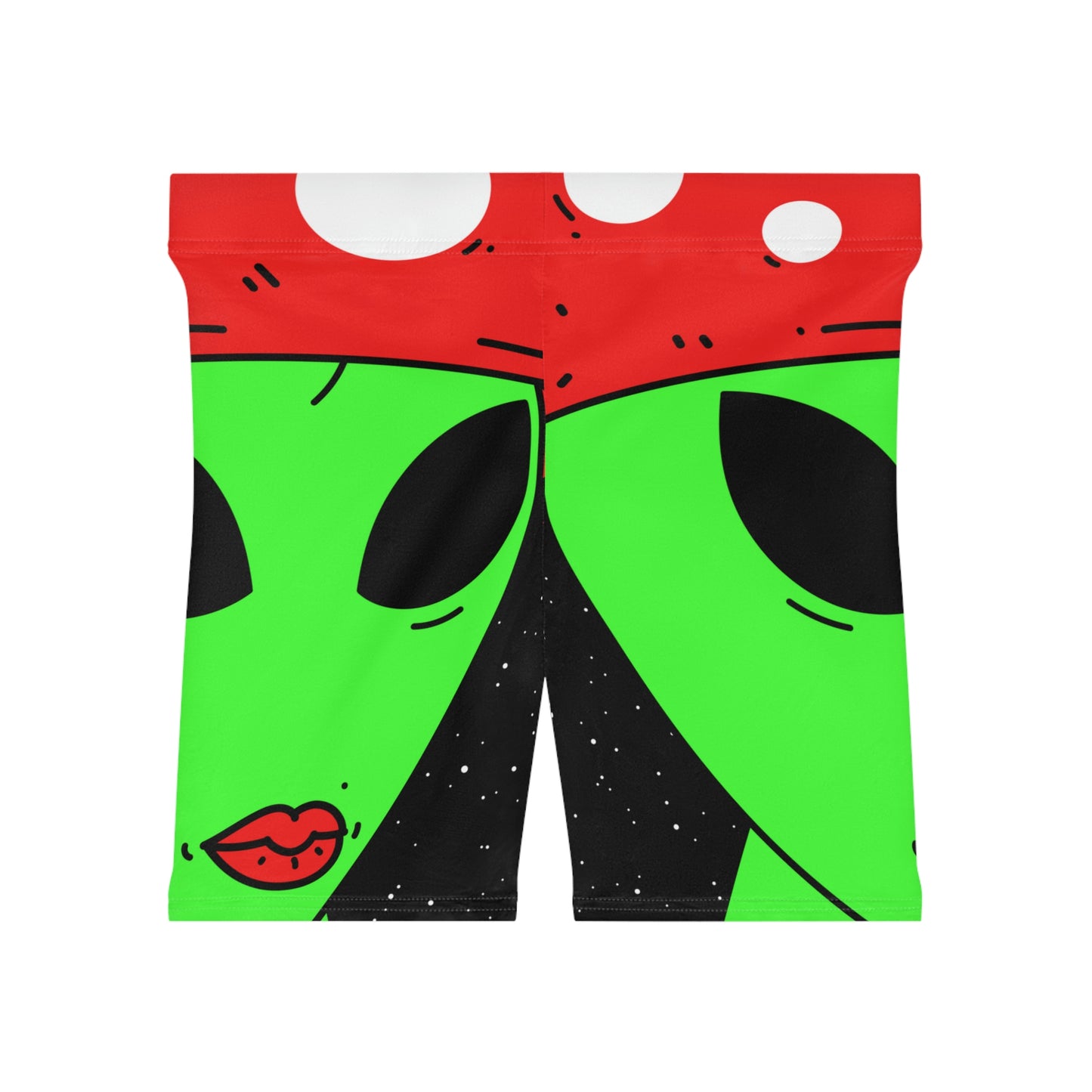 Mushroom Head Green Alien Visitor w/ Red Lips Women's Biker Shorts