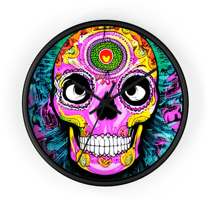 Trippy psychedelic Skull Skeleton Head Face Wall clock