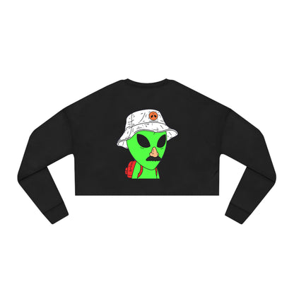 Visitor Green Alien Space Traveler Women's Cropped Sweatshirt