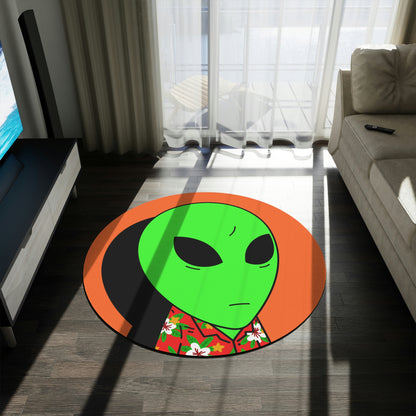 Hawaiian Shirt Green Alien Visitor Shadow Round Rug - Visitor751