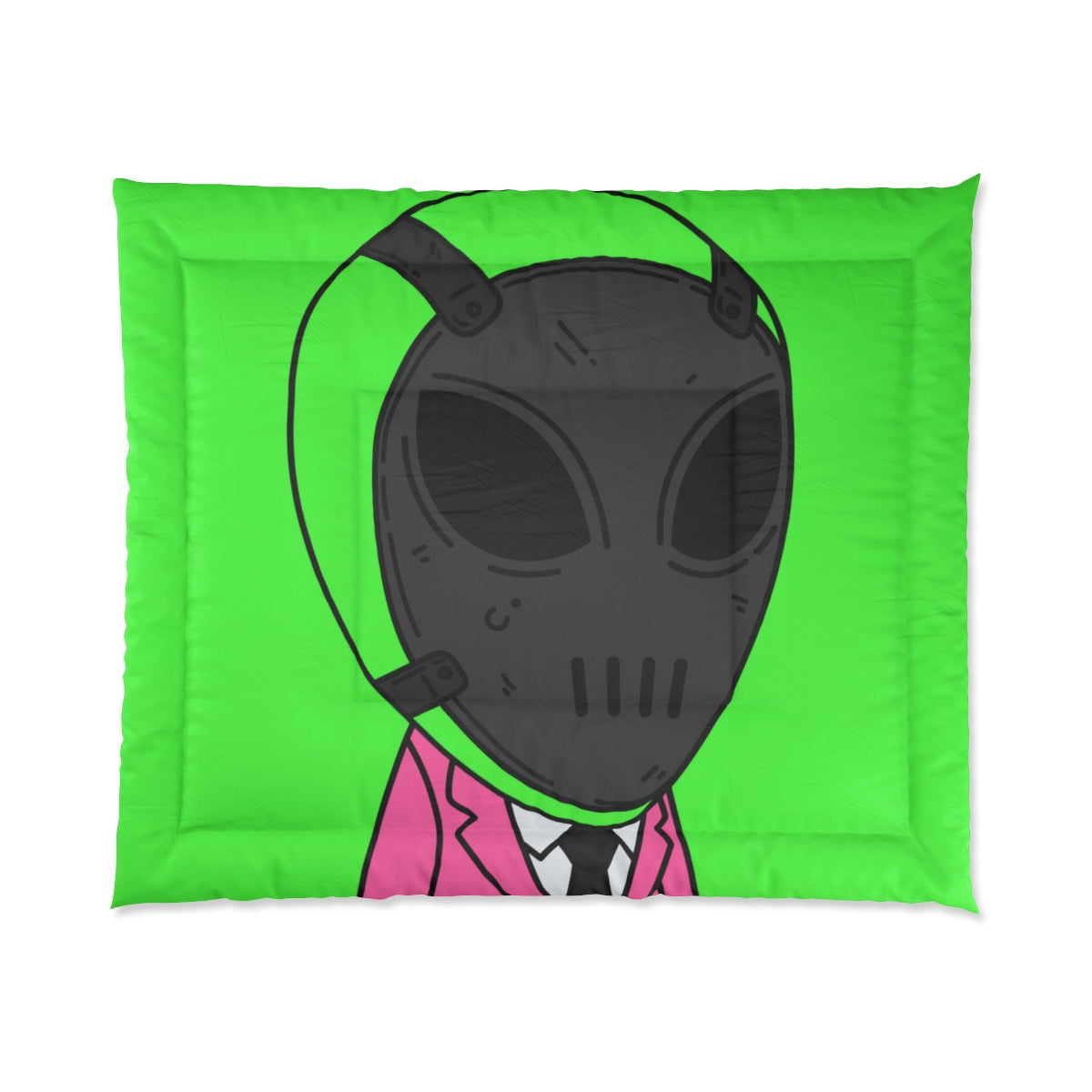 Green Alien Black Space UFO Mask Pink Suit Visitor Hockey Bed Comforter