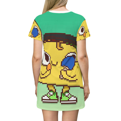 Vestido camiseta con estampado integral de jugador de ping pong y taco de tenis de mesa 