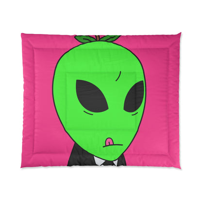 Green Apple Head Tongue Out Black Business Suit Visitor Bed Comforter