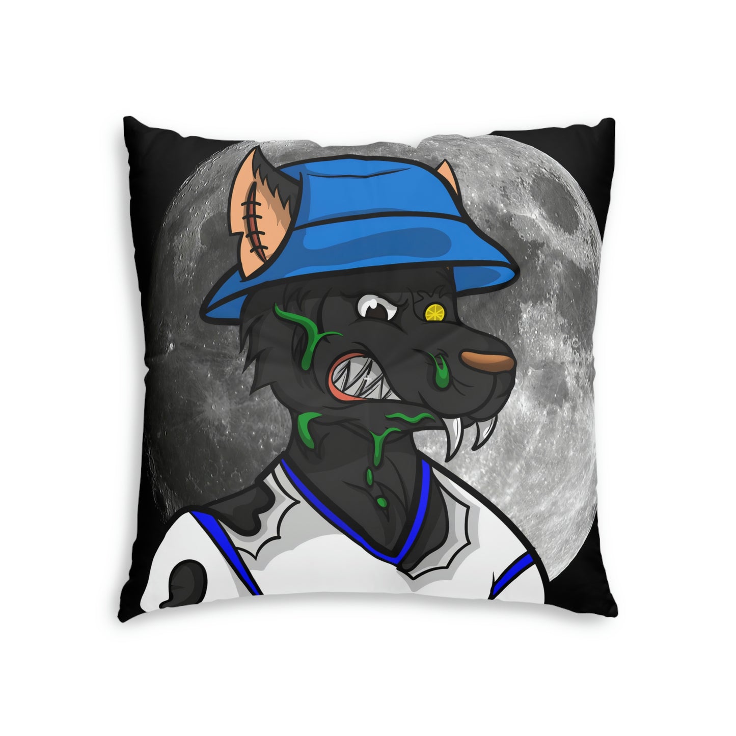 Full Moon Cyborg Werewolve Wolf Tufted Floor Pillow, Square