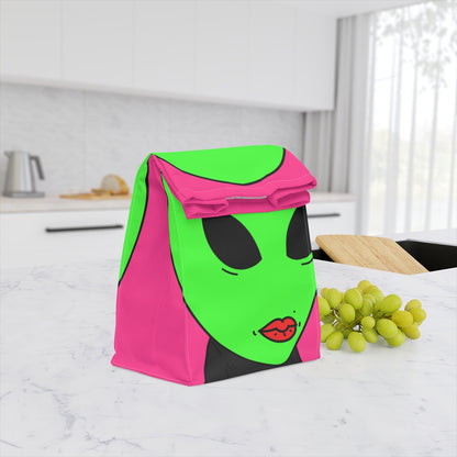 8 Ball Green Alien Lipstick Visitor Pool Player Game Polyester Lunch Bag